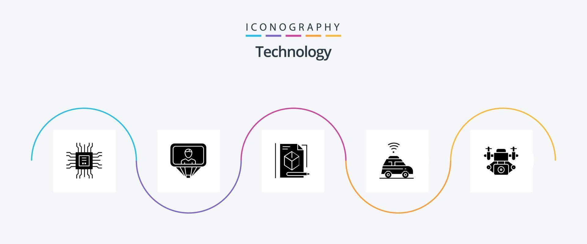 Technology Glyph 5 Icon Pack Including technology. action. file. map. car vector