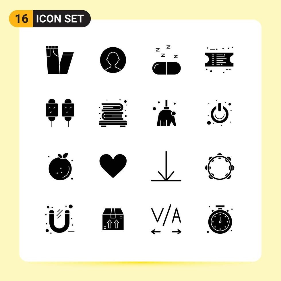User Interface Pack of 16 Basic Solid Glyphs of bookcase fried pills food corn Editable Vector Design Elements