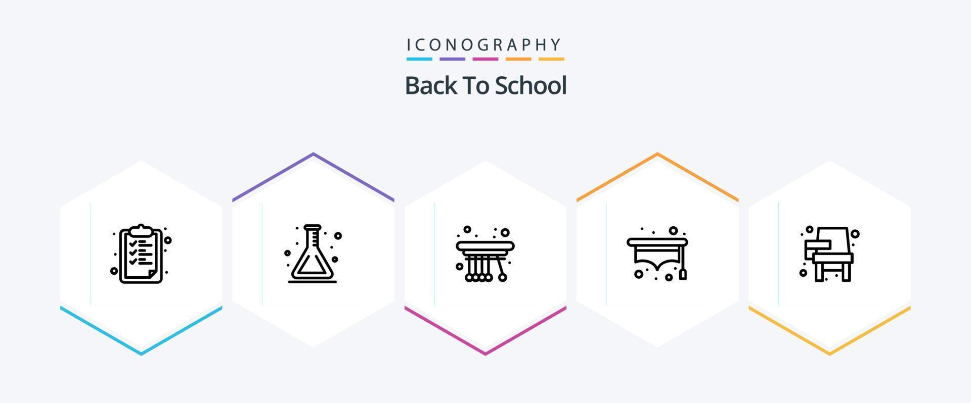 espalda a colegio 25 línea icono paquete incluso educación. silla. movimienot. alumno. sombrero vector