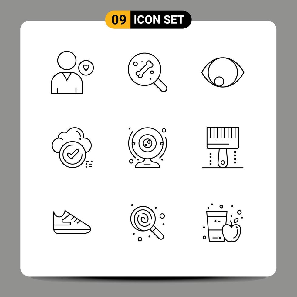 Pictogram Set of 9 Simple Outlines of cam cloud eye check ok Editable Vector Design Elements