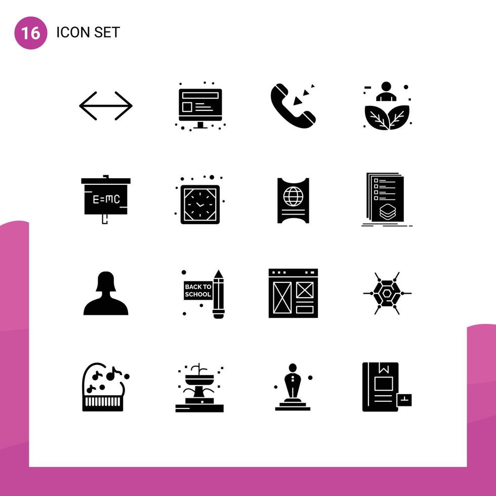 Universal Icon Symbols Group of 16 Modern Solid Glyphs of education nature call humanity plant leaf Editable Vector Design Elements