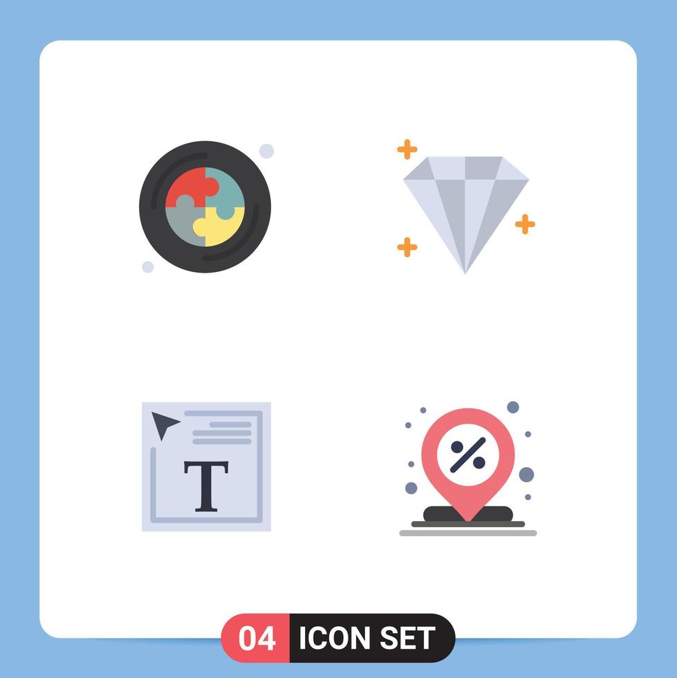 Pack of 4 Modern Flat Icons Signs and Symbols for Web Print Media such as cd font diamond color fill in text discount Editable Vector Design Elements