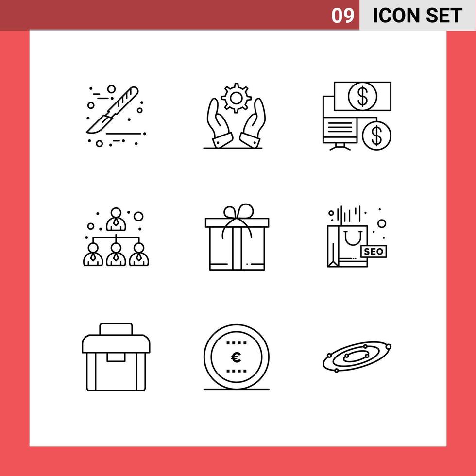 User Interface Pack of 9 Basic Outlines of package motivation click box leader Editable Vector Design Elements