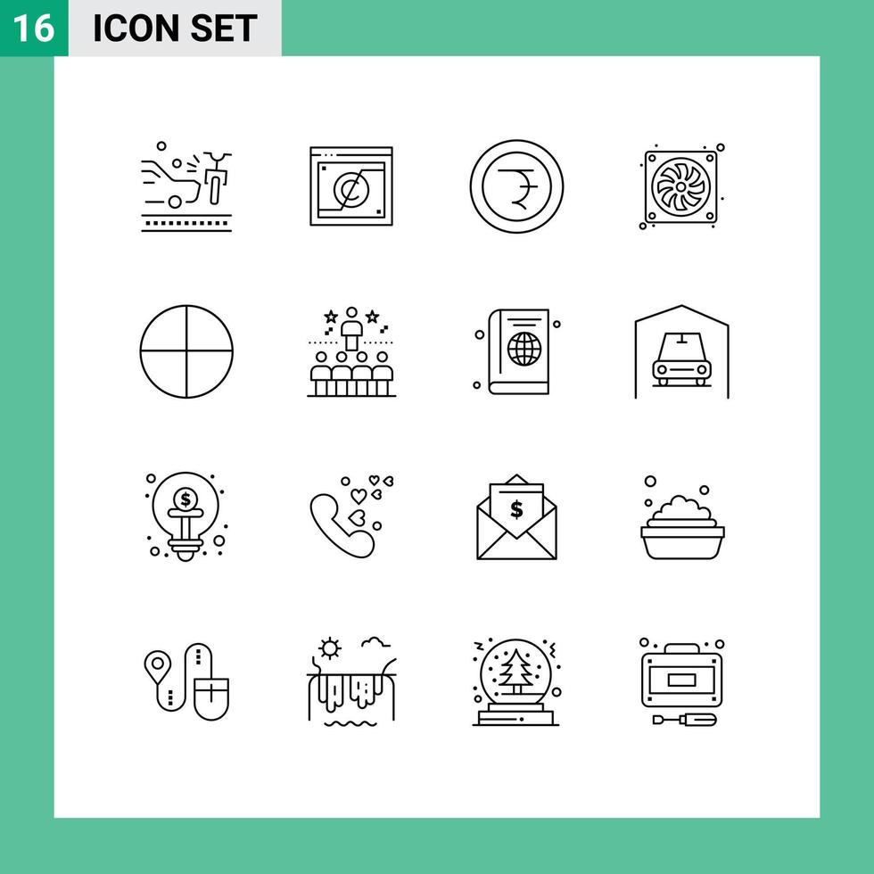 Stock Vector Icon Pack of 16 Line Signs and Symbols for pill hardware law fan casing Editable Vector Design Elements