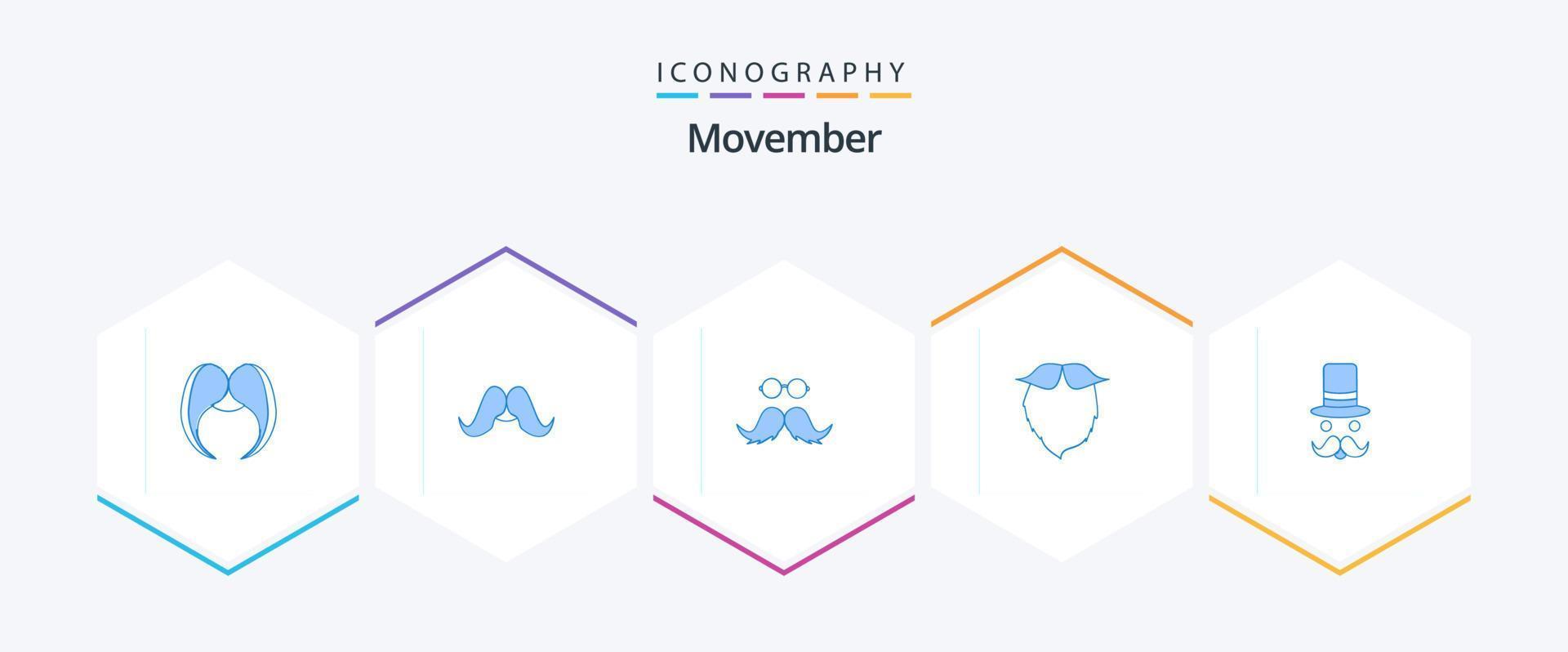 Movember 25 Blue icon pack including . . beared. hat. movember vector