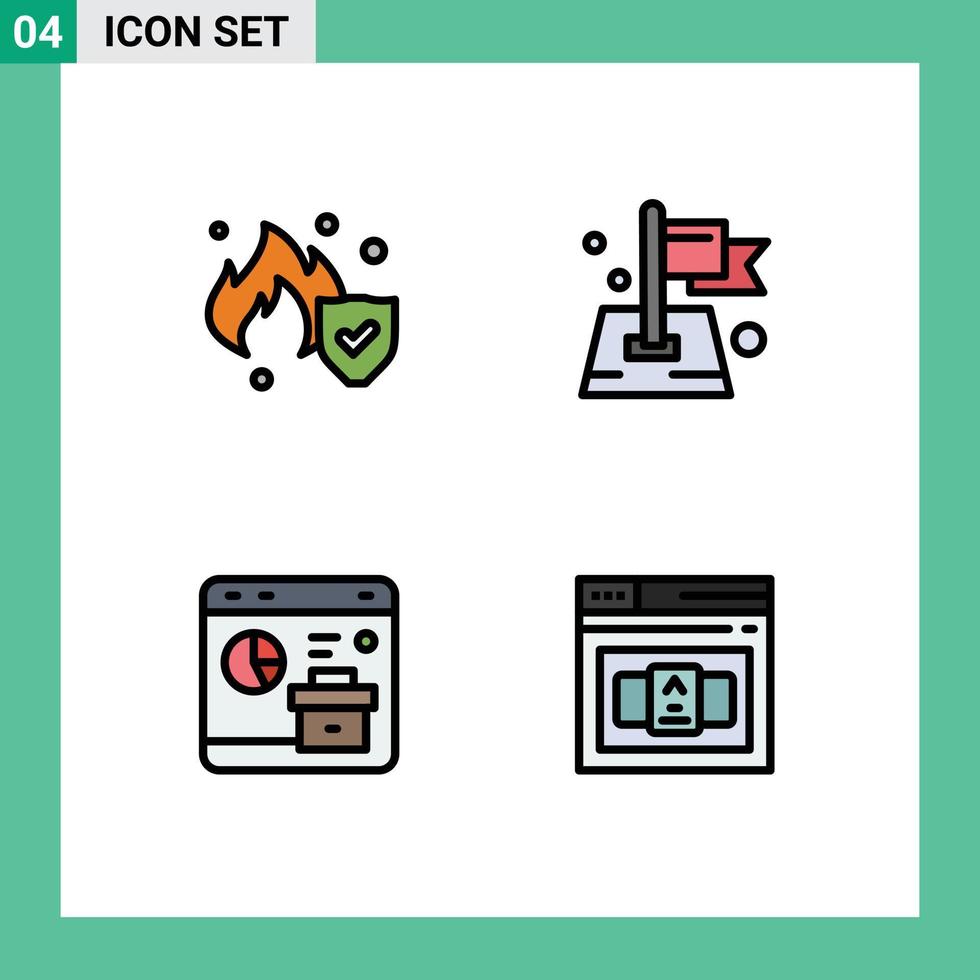 4 Thematic Vector Filledline Flat Colors and Editable Symbols of fire business flag target report Editable Vector Design Elements