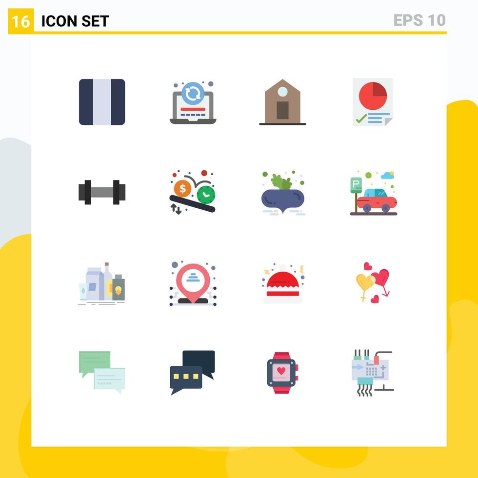 Editable Vector Line Pack of 16 Simple Flat Colors of training gym label report document Editable Pack of Creative Vector Design Elements