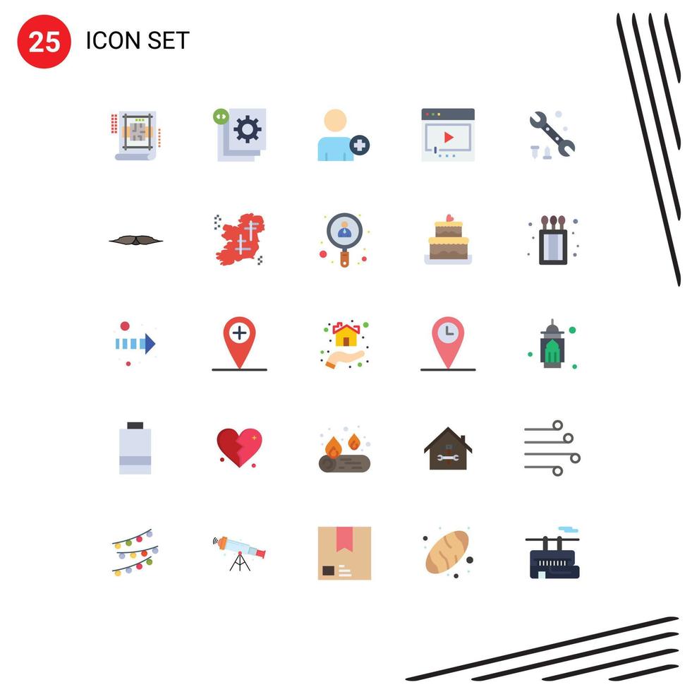 Flat Color Pack of 25 Universal Symbols of wrench multimedia programming movie film Editable Vector Design Elements
