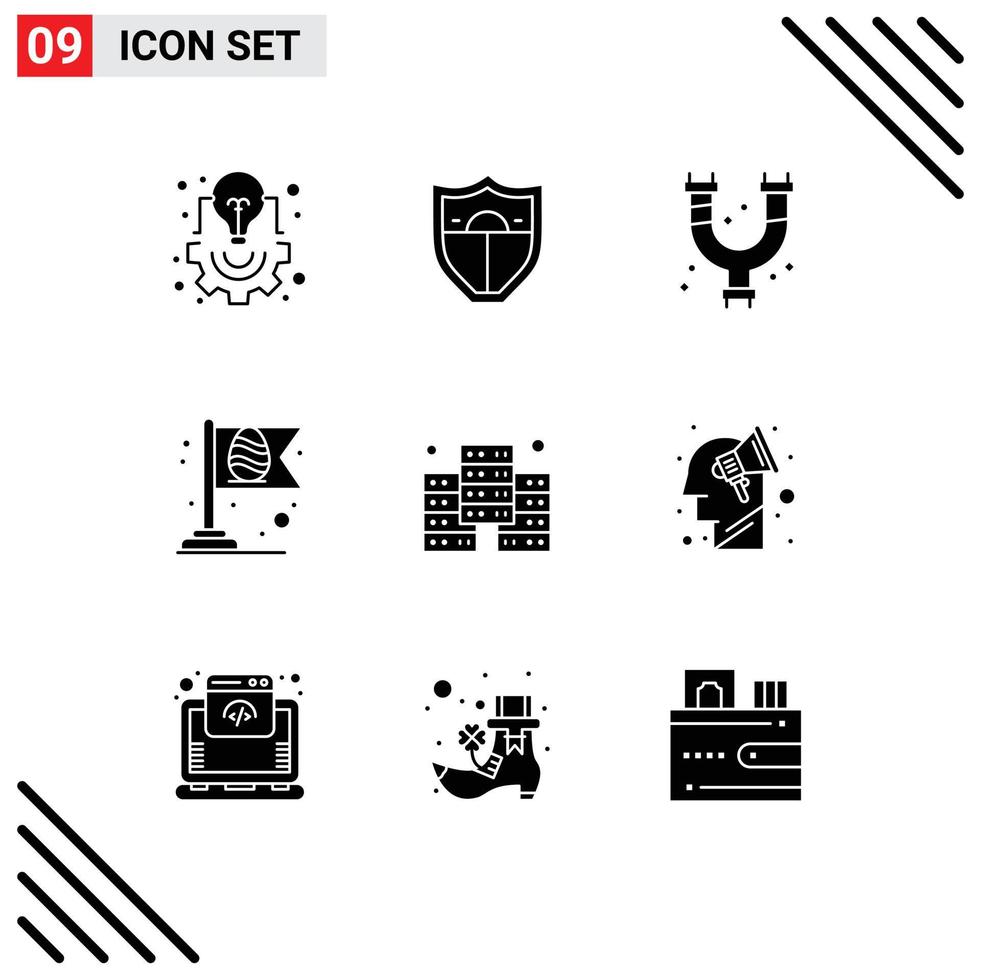 Mobile Interface Solid Glyph Set of 9 Pictograms of economy flag mechanical egg flag Editable Vector Design Elements