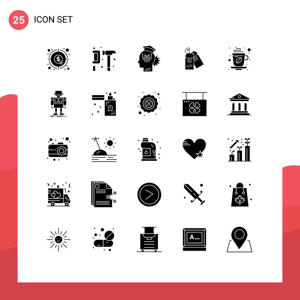 Modern Set of 25 Solid Glyphs Pictograph of discount label gear technology sharing Editable Vector Design Elements