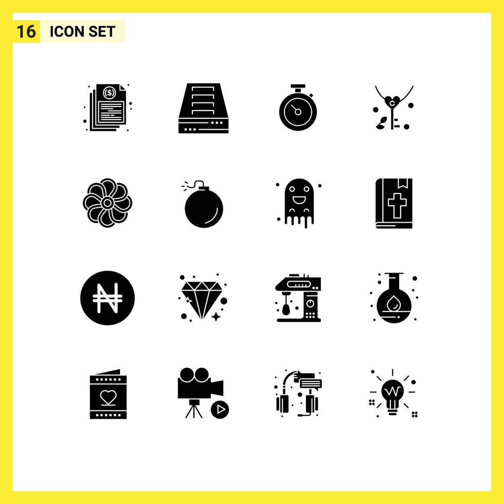 Stock Vector Icon Pack of 16 Line Signs and Symbols for flower heart office love time Editable Vector Design Elements