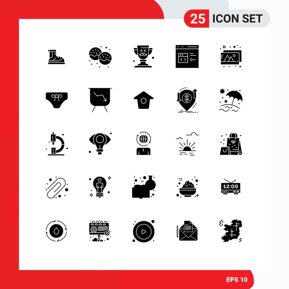Modern Set of 25 Solid Glyphs and symbols such as develop code eat c father Editable Vector Design Elements