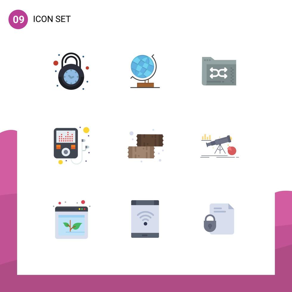 Pack of 9 creative Flat Colors of dessert player web device folder Editable Vector Design Elements