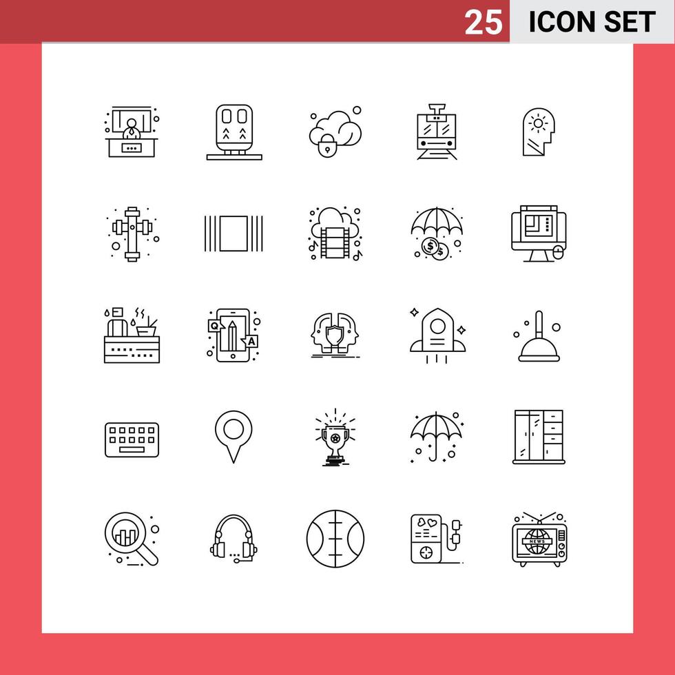 25 Universal Lines Set for Web and Mobile Applications mind brain gdpr vehicle public Editable Vector Design Elements