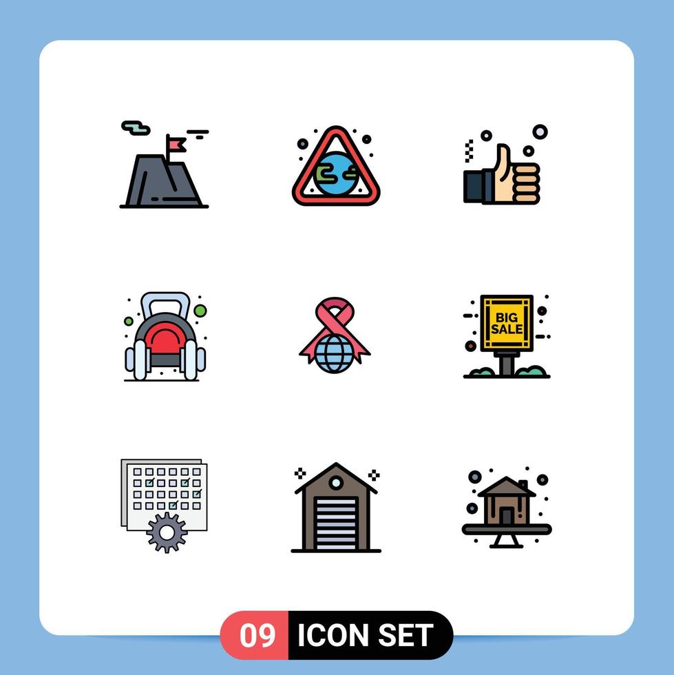 Pack of 9 Modern Filledline Flat Colors Signs and Symbols for Web Print Media such as dumbbell fitness waste exercise like Editable Vector Design Elements