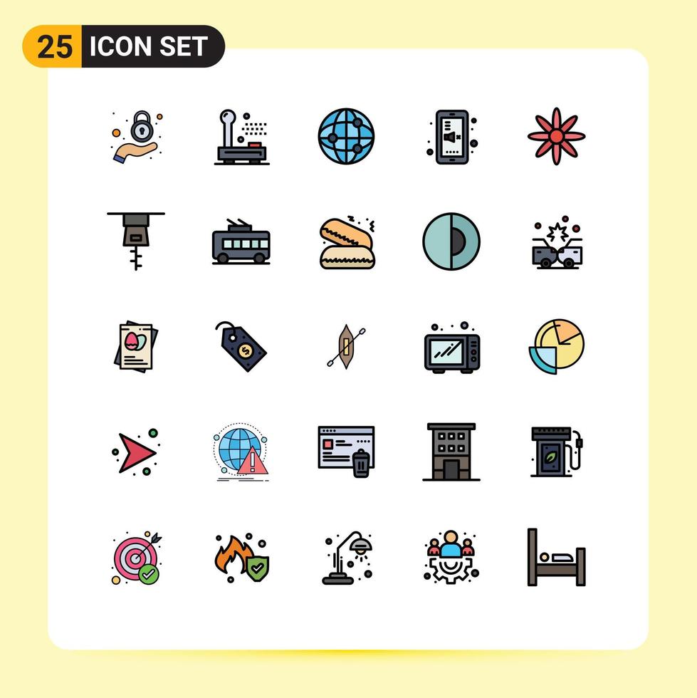 Pack of 25 Modern Filled line Flat Colors Signs and Symbols for Web Print Media such as decoration mute hardware phone back to school Editable Vector Design Elements