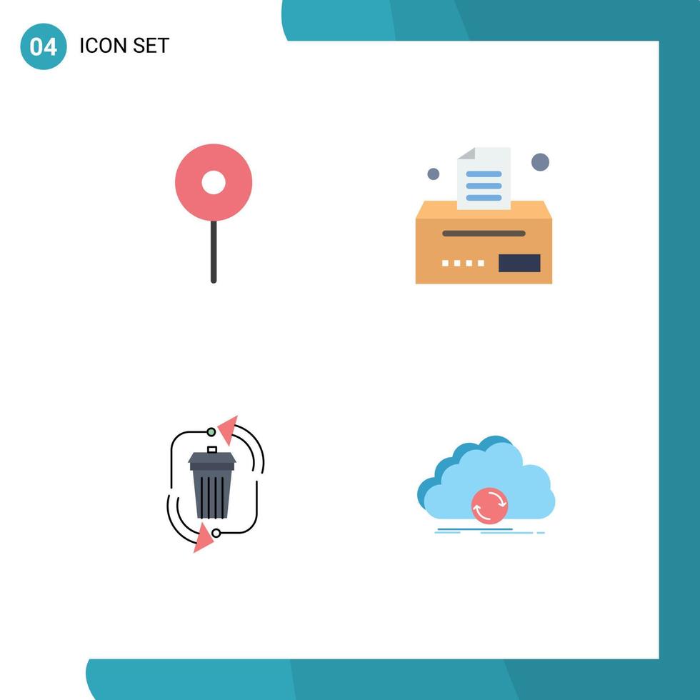 Group of 4 Flat Icons Signs and Symbols for location management bill waste cloud Editable Vector Design Elements