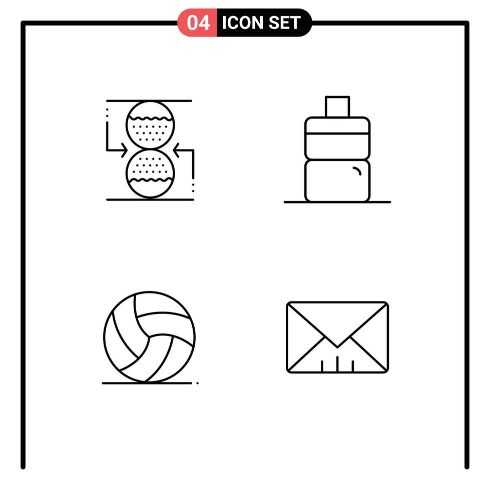 4 Universal Filledline Flat Colors Set for Web and Mobile Applications concentration sport sandclock football message Editable Vector Design Elements