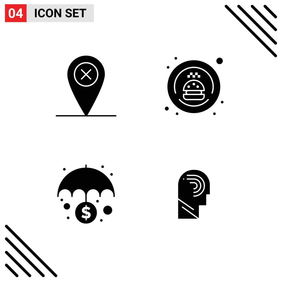 Set of 4 Commercial Solid Glyphs pack for map money delivery transport access Editable Vector Design Elements