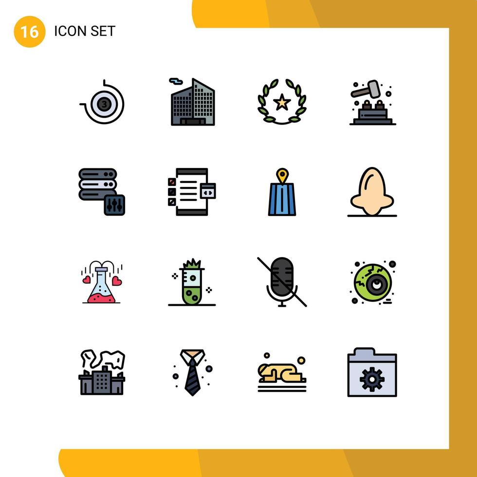 User Interface Pack of 16 Basic Flat Color Filled Lines of coding server stare security play Editable Creative Vector Design Elements