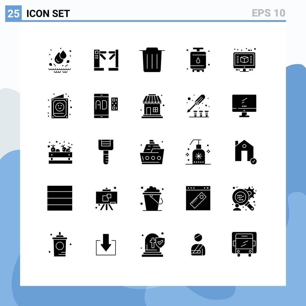 Pictogram Set of 25 Simple Solid Glyphs of construction architecture recycle tank gas Editable Vector Design Elements