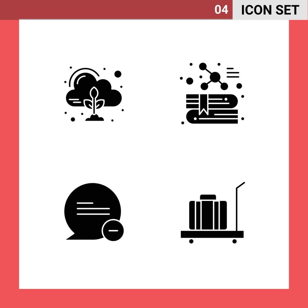 Group of 4 Solid Glyphs Signs and Symbols for emission delete cloud education message Editable Vector Design Elements