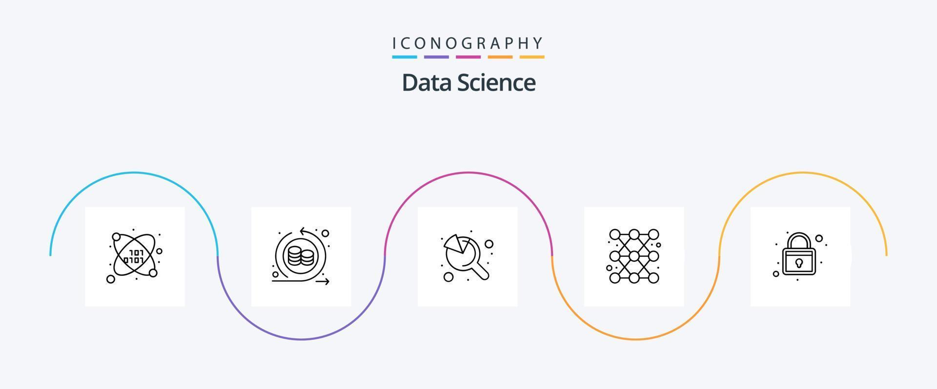 Data Science Line 5 Icon Pack Including rack. lock. search. report. diagram vector
