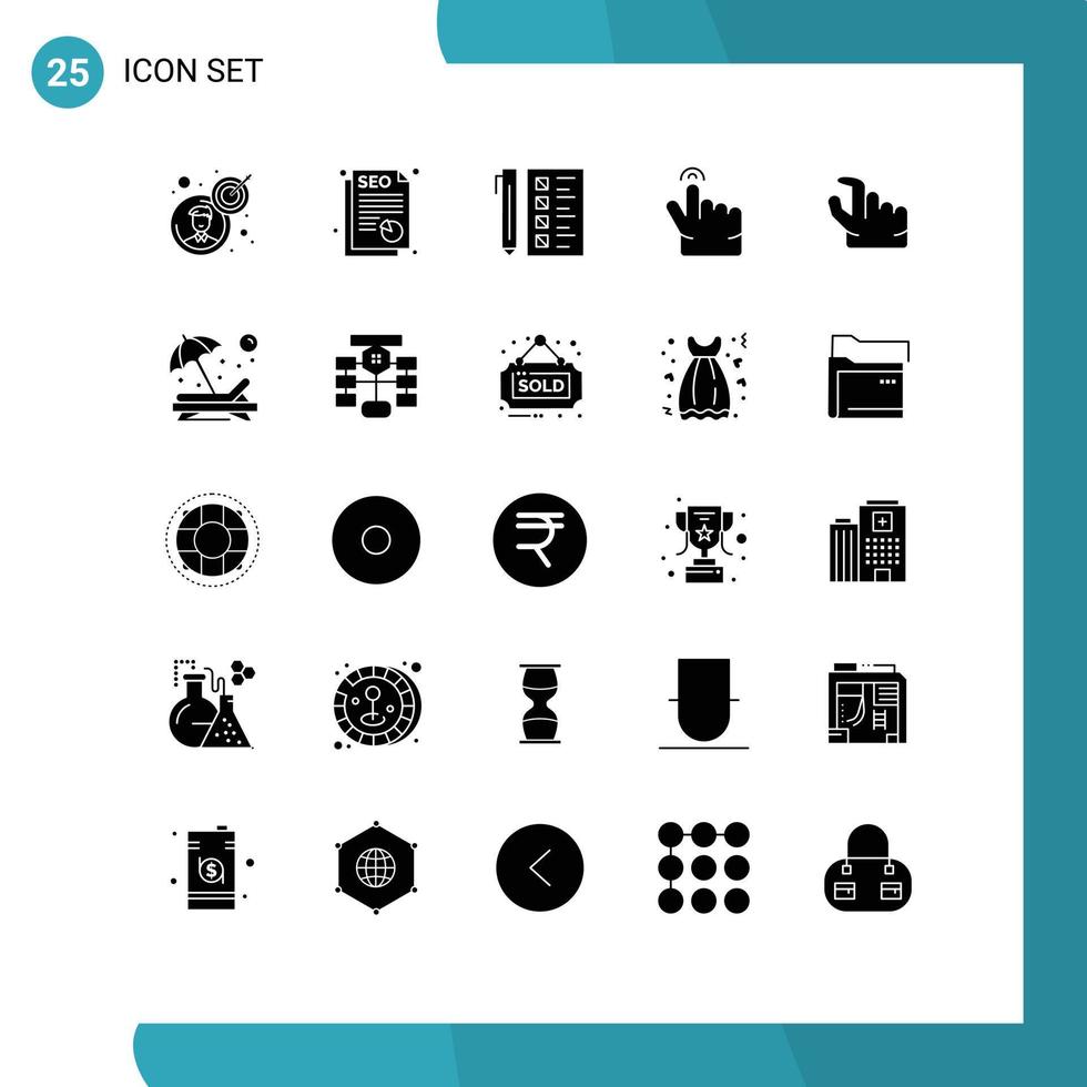 Editable Vector Line Pack of 25 Simple Solid Glyphs of zoom in check touch double Editable Vector Design Elements