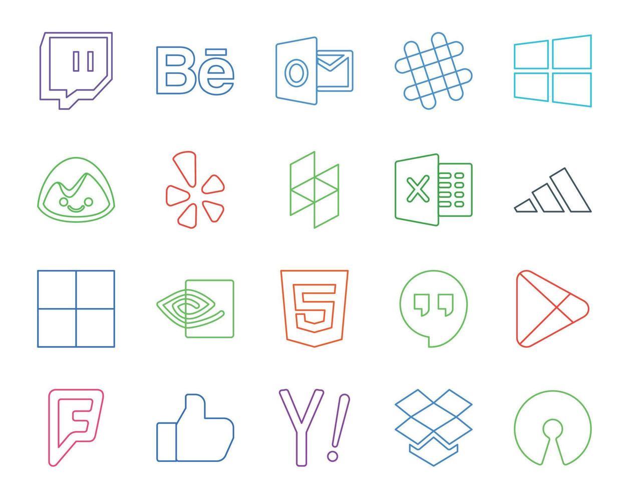 20 Social Media Icon Pack Including foursquare google play houzz hangouts nvidia vector