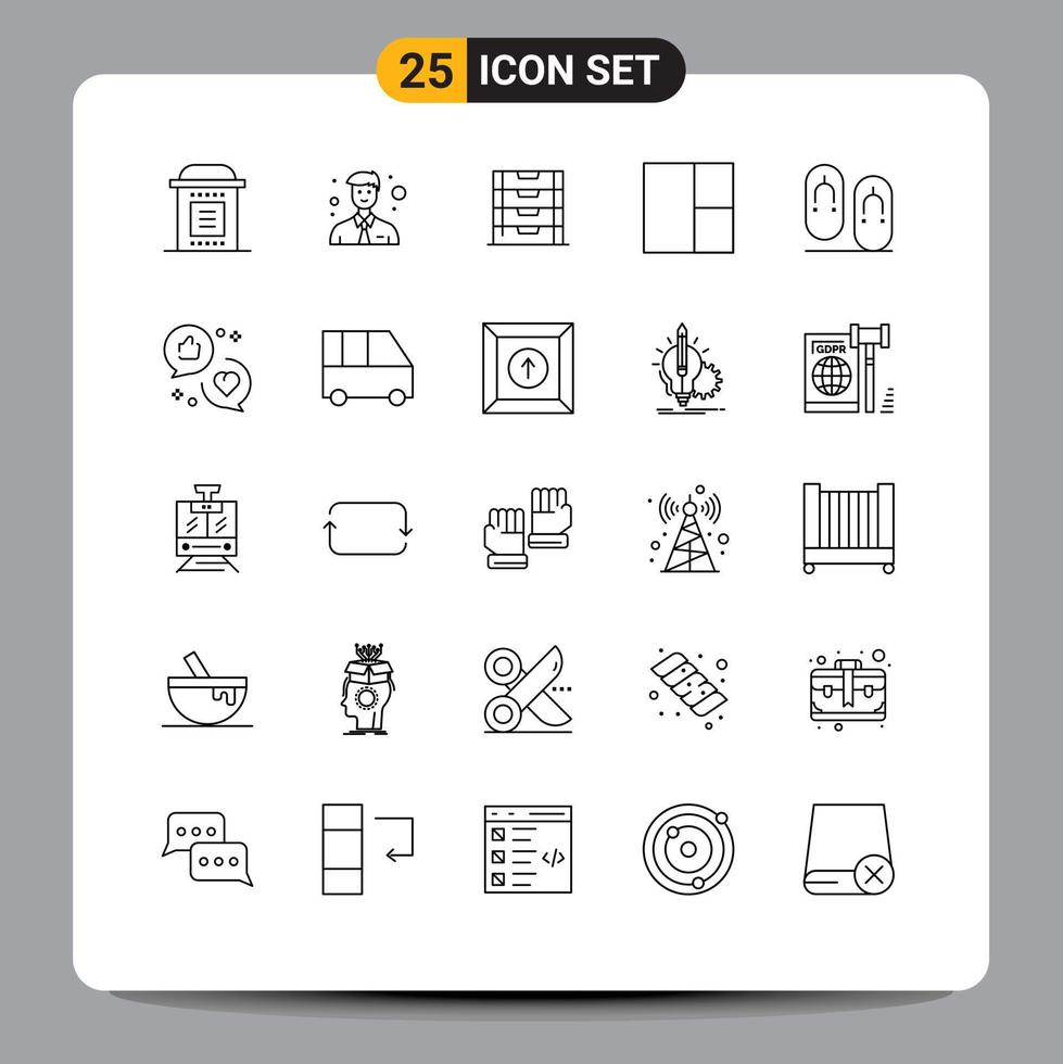 Set of 25 Commercial Lines pack for travel flops document flip grid Editable Vector Design Elements