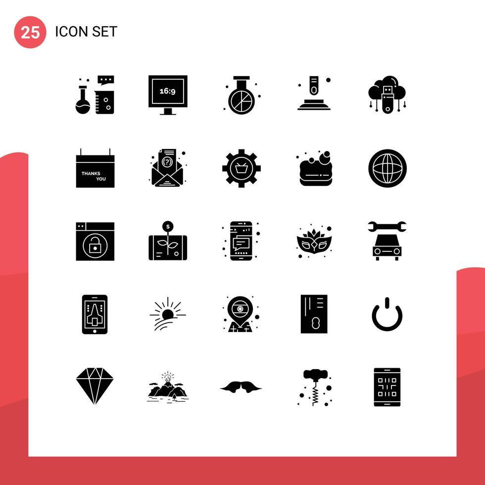 25 Thematic Vector Solid Glyphs and Editable Symbols of usb finger engine button research Editable Vector Design Elements