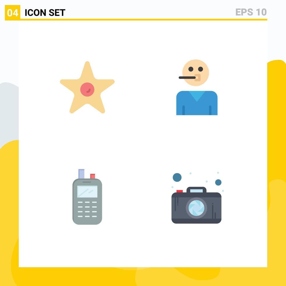Group of 4 Flat Icons Signs and Symbols for film phone theatre service receiver Editable Vector Design Elements