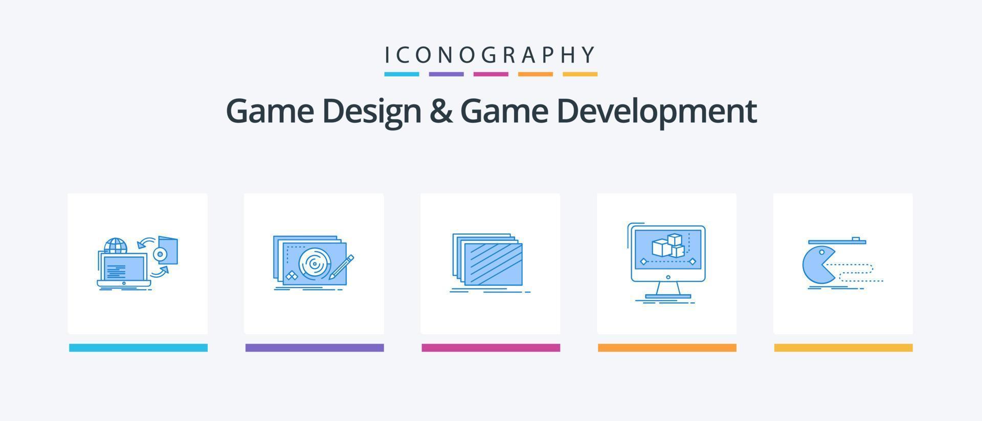 Game Design And Game Development Blue 5 Icon Pack Including editor. animation. complete. textures. layout. Creative Icons Design vector