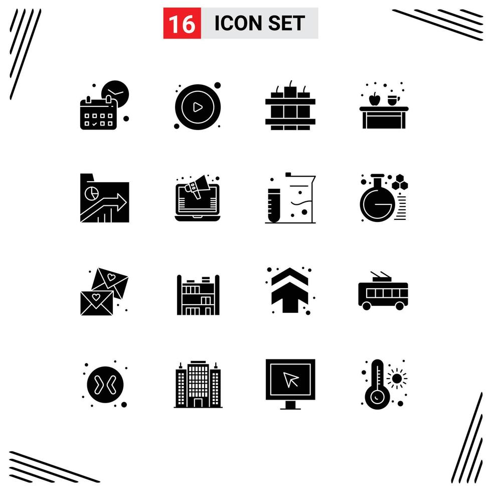 Set of 16 Modern UI Icons Symbols Signs for data apple bomb education cup Editable Vector Design Elements