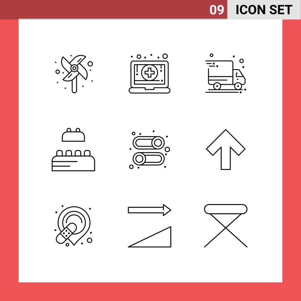 Pack of 9 Modern Outlines Signs and Symbols for Web Print Media such as arrow user delivery van interface lego Editable Vector Design Elements