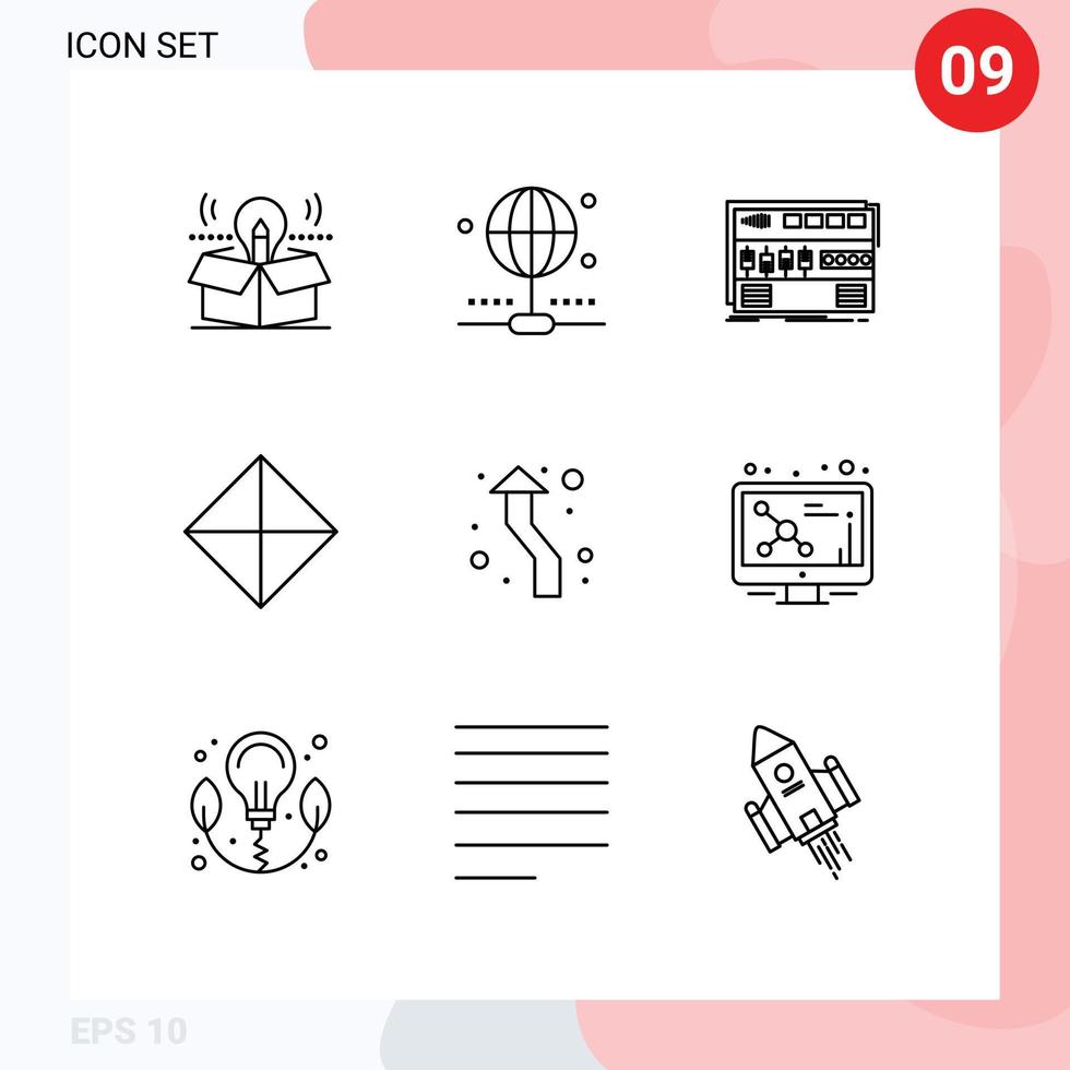 Group of 9 Modern Outlines Set for arrow symbolism audio sign sound Editable Vector Design Elements