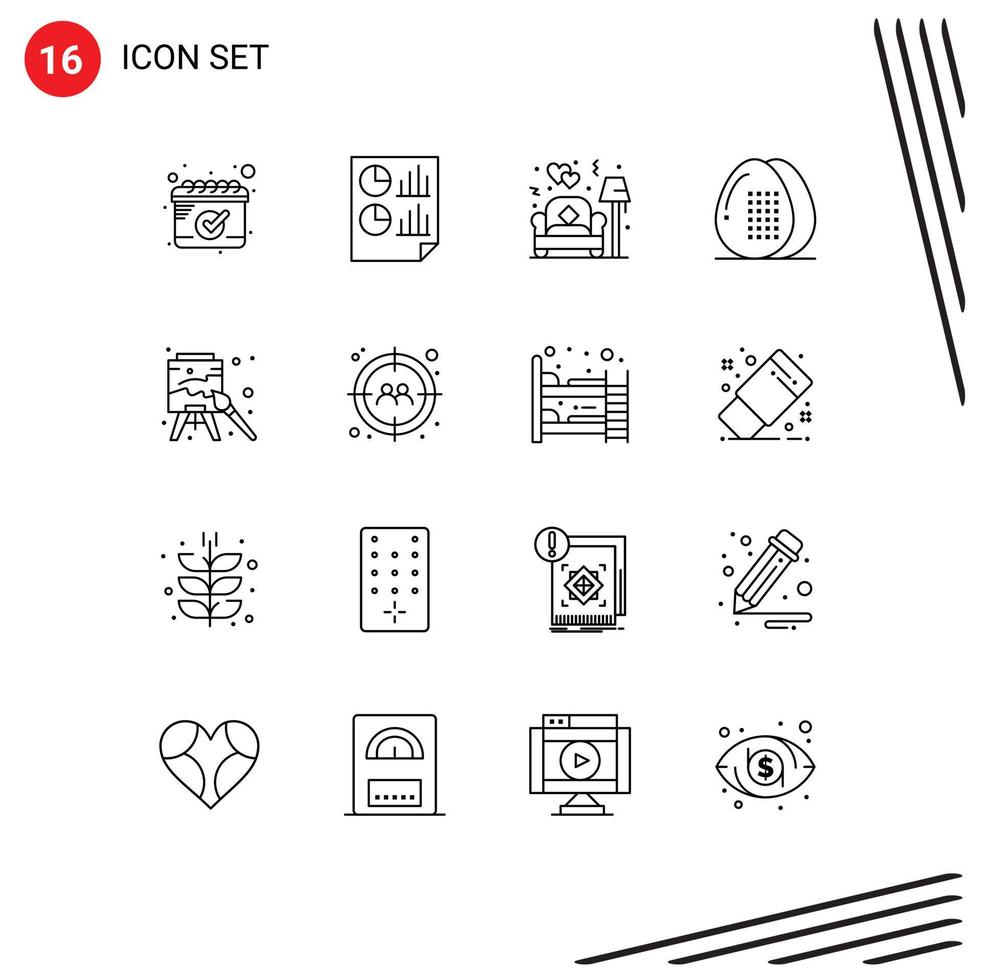 Group of 16 Outlines Signs and Symbols for easel food couch egg cooking Editable Vector Design Elements