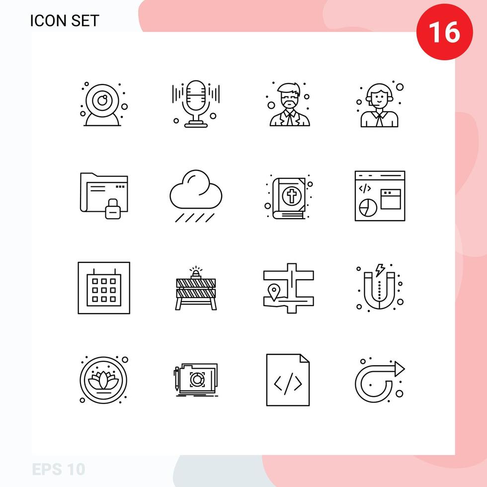 Outline Pack of 16 Universal Symbols of protection folder professor data logistic Editable Vector Design Elements