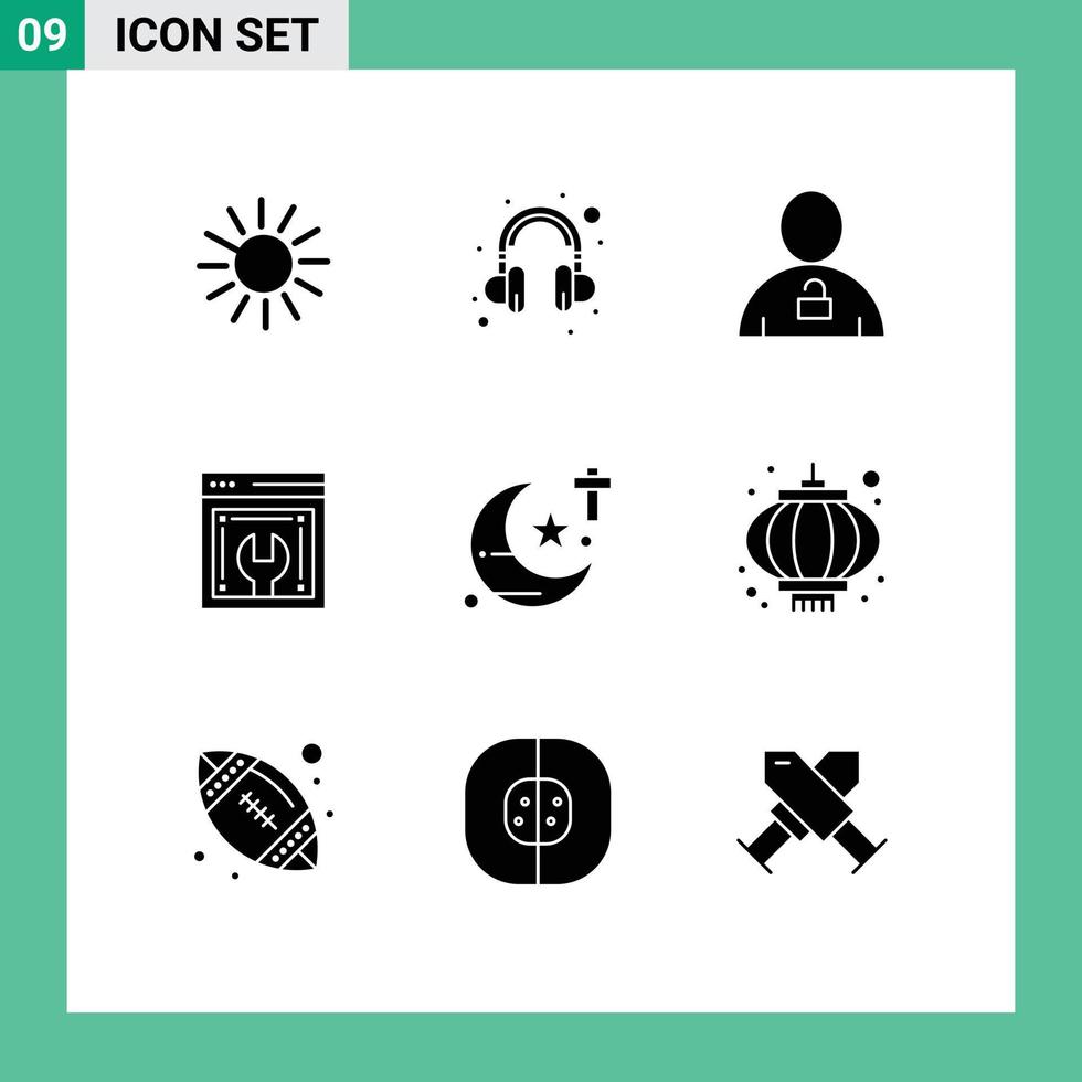 Stock Vector Icon Pack of 9 Line Signs and Symbols for religious web maintenance body web development web advancement Editable Vector Design Elements