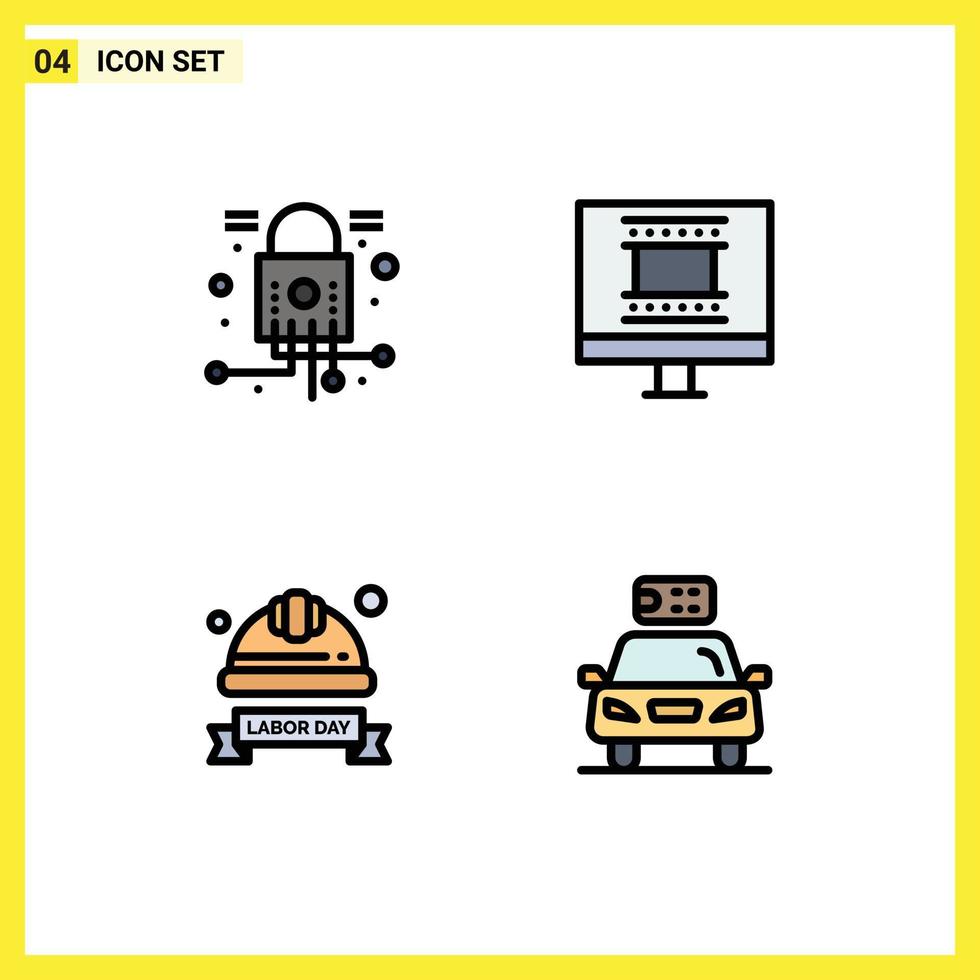 4 Creative Icons Modern Signs and Symbols of cyber hard hat security photo frame design industrial helmet Editable Vector Design Elements