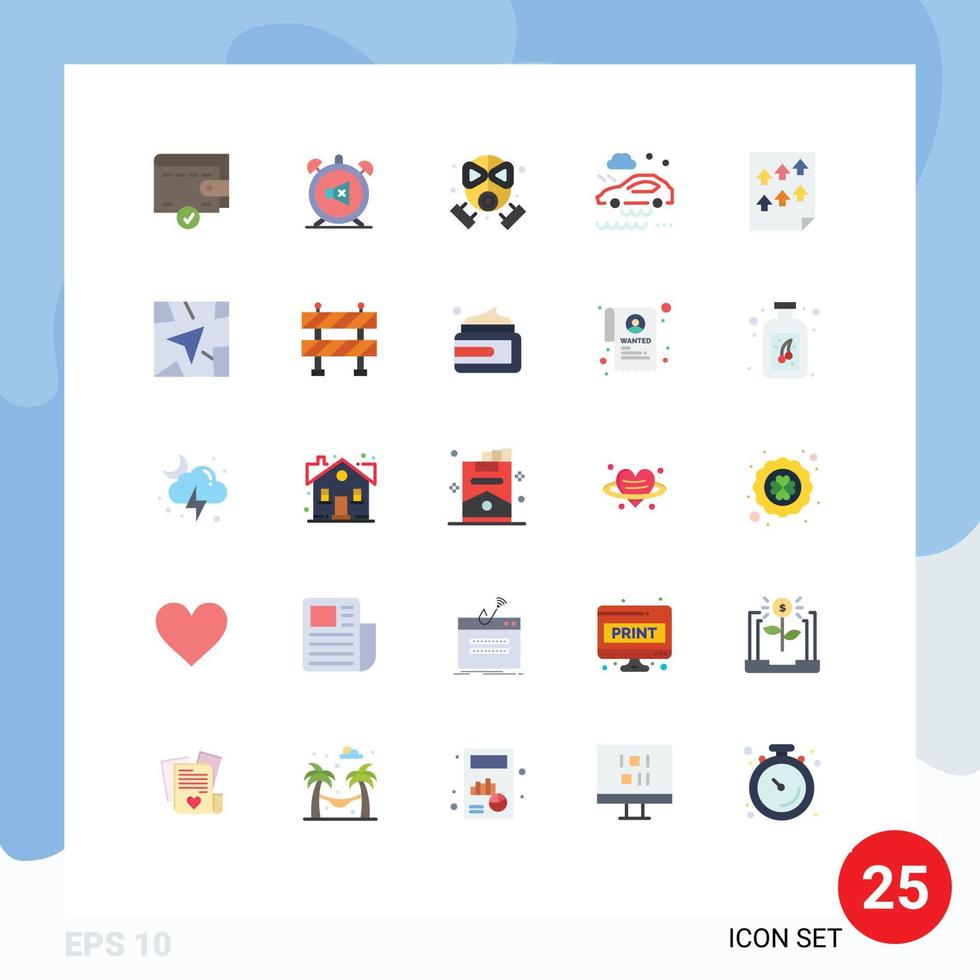 25 Universal Flat Color Signs Symbols of high wet road fire rain bad weather condition Editable Vector Design Elements