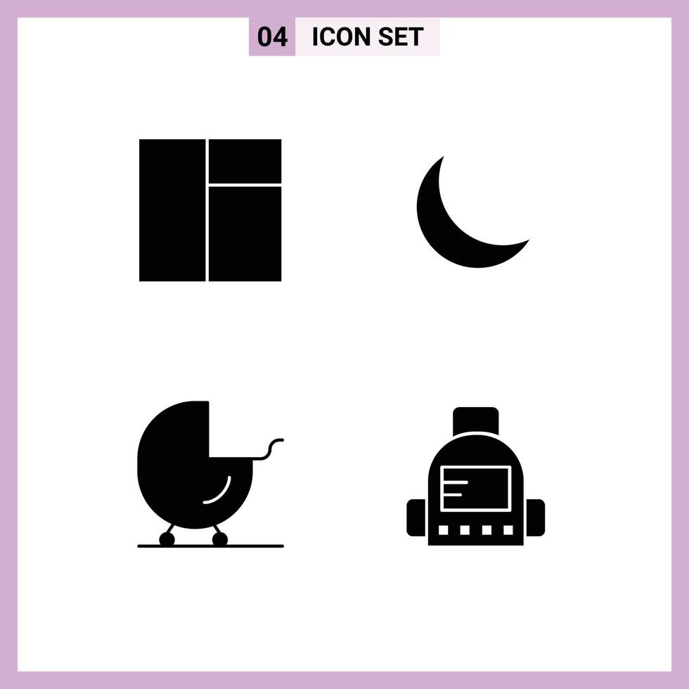 4 Universal Solid Glyphs Set for Web and Mobile Applications grid pram night baby school Editable Vector Design Elements