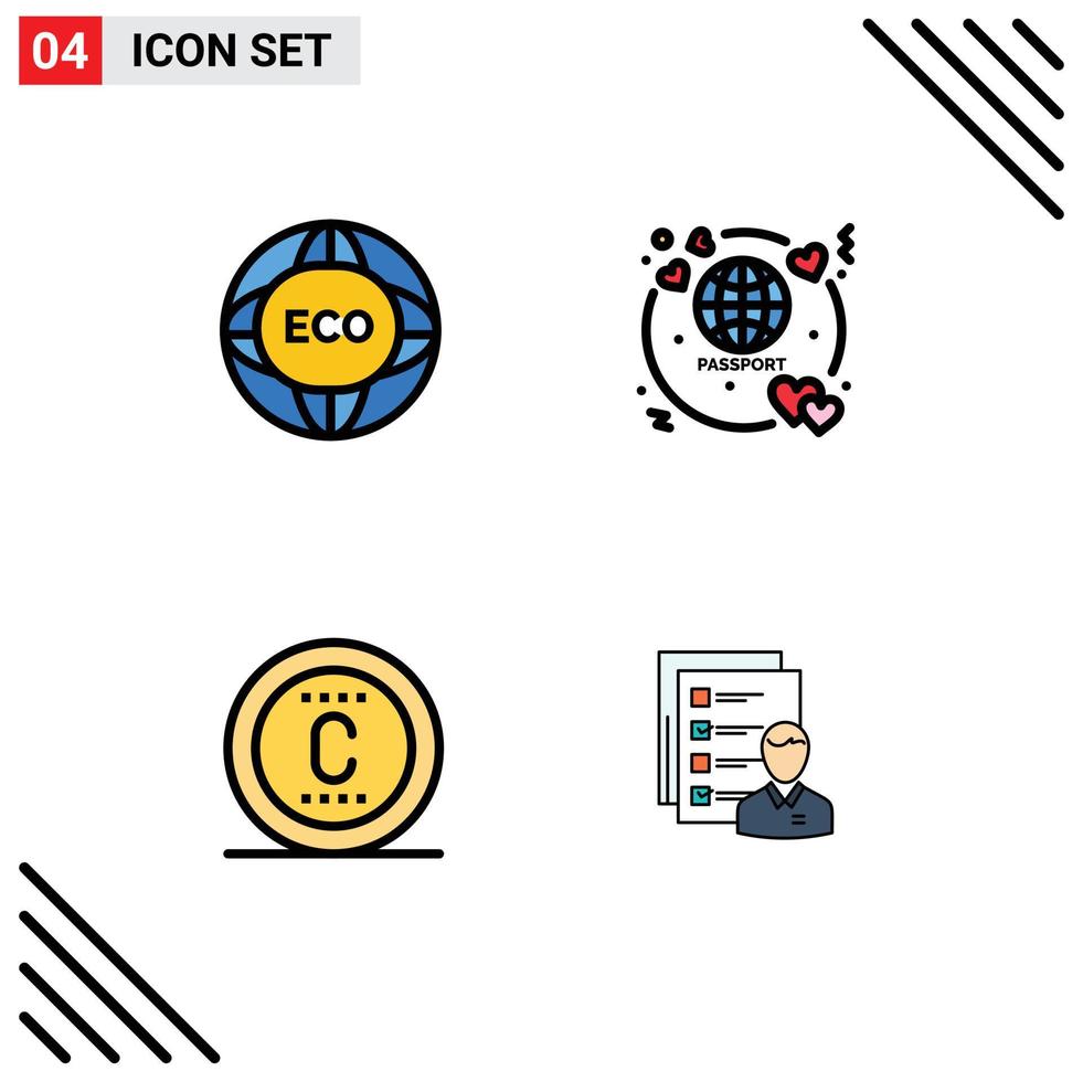 Set of 4 Modern UI Icons Symbols Signs for environment copyright world passport seo Editable Vector Design Elements