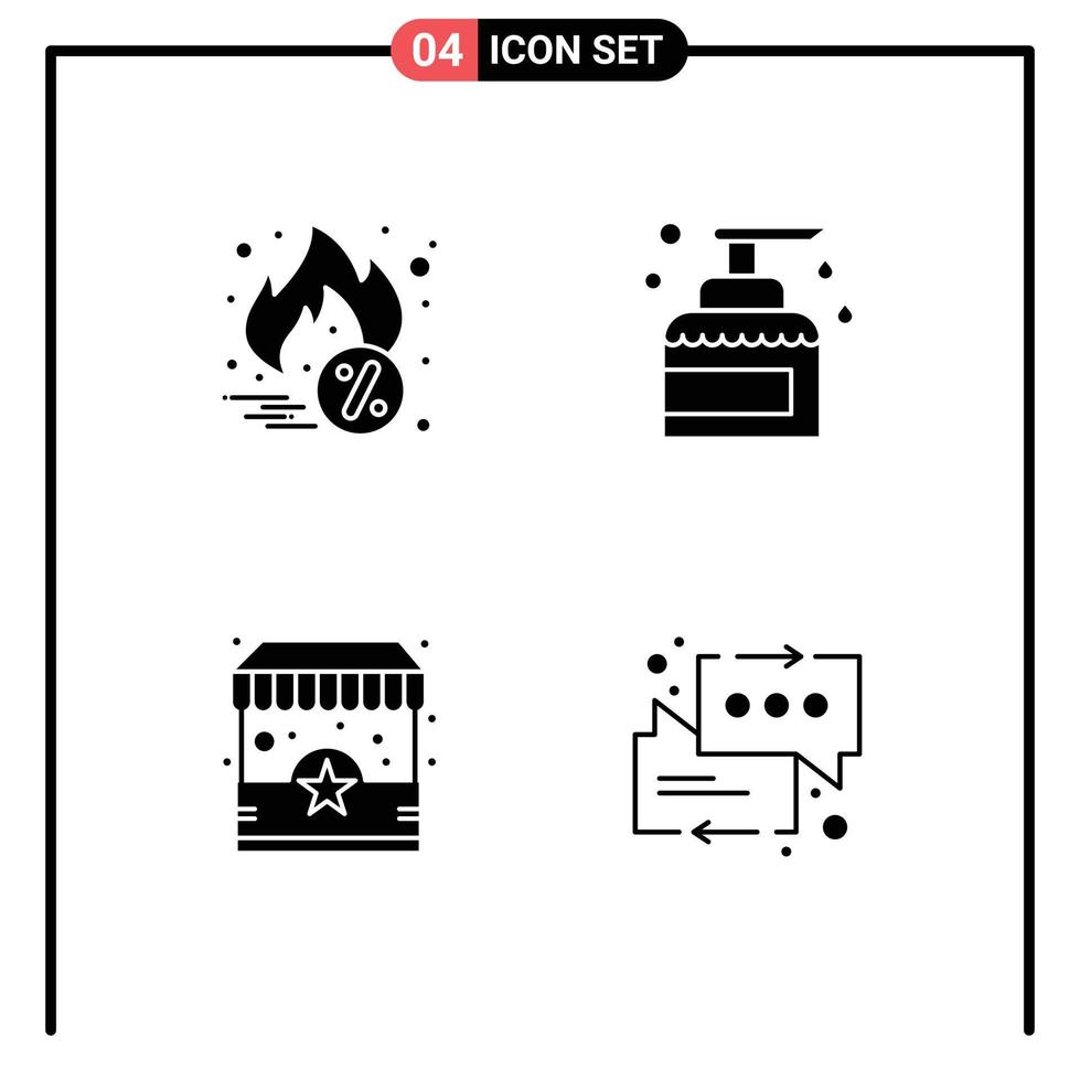 User Interface Pack of 4 Basic Solid Glyphs of hot sale shop cleaning product stand Editable Vector Design Elements