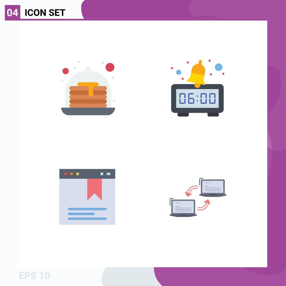 4 Universal Flat Icon Signs Symbols of cake computer alarm bookmark link Editable Vector Design Elements