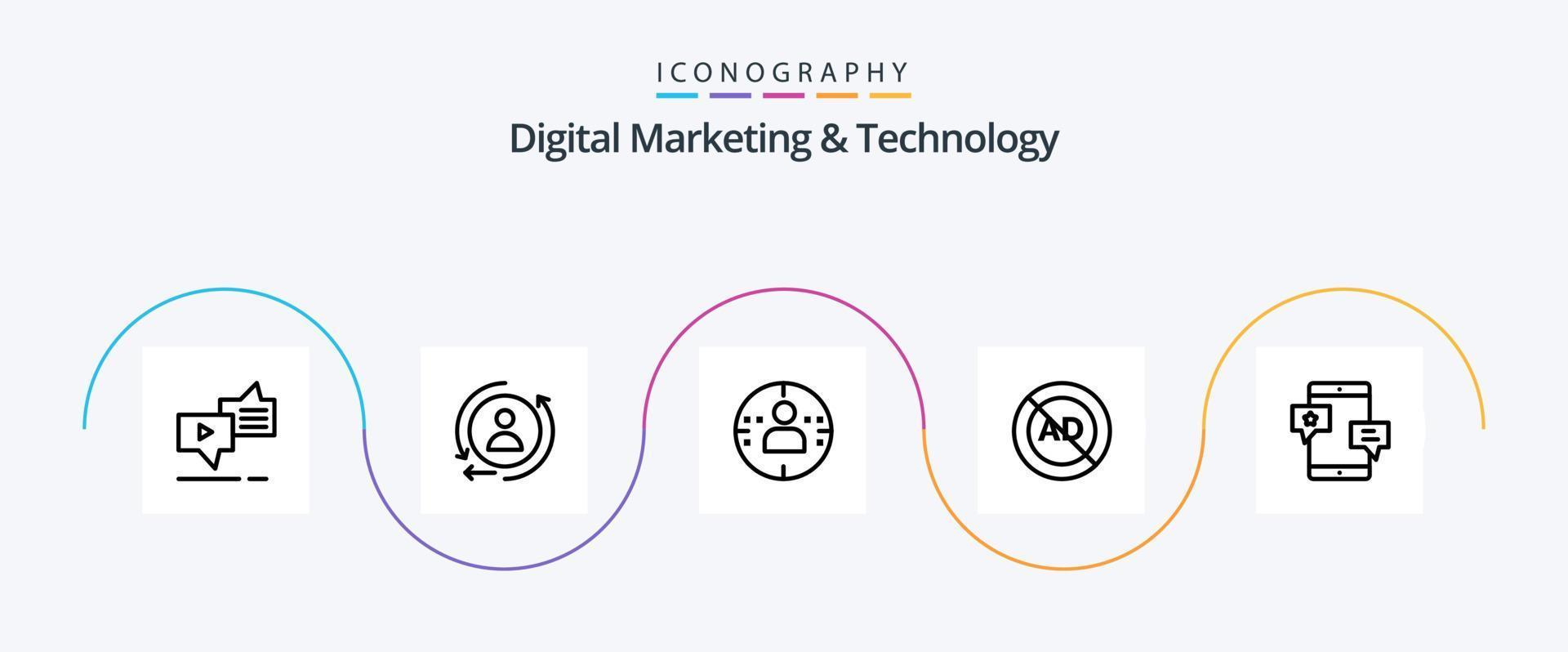 digital márketing y tecnología línea 5 5 icono paquete incluso comunidad. bloquear. hombre. publicidad. anuncio bloquear vector