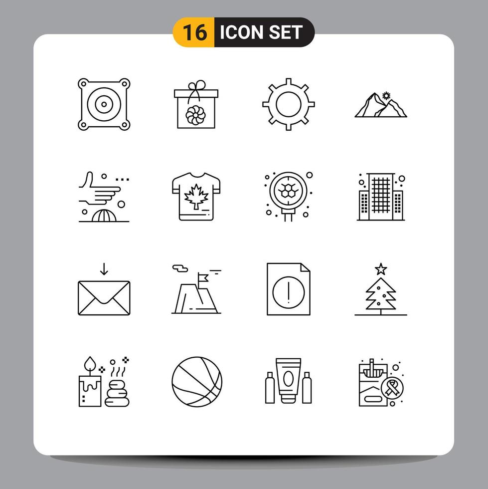 universal icono símbolos grupo de dieciséis moderno contornos de acuerdo escena diente montaña paisaje editable vector diseño elementos