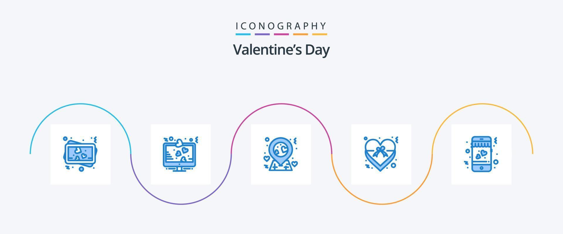 san valentin día azul 5 5 icono paquete incluso móvil. tener una cita. ubicación. cinta. insignias vector