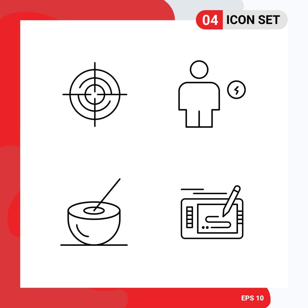 Stock Vector Icon Pack of 4 Line Signs and Symbols for define bowl navigation electricity coconut juice Editable Vector Design Elements