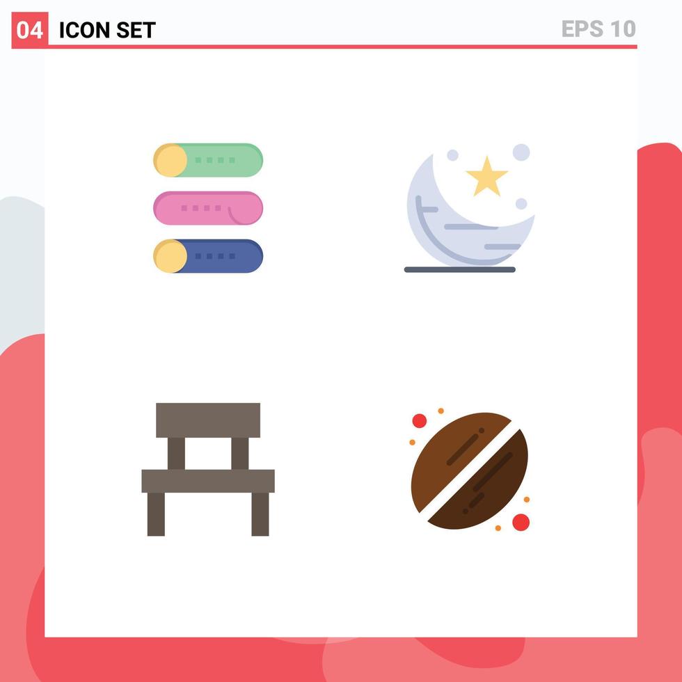 Modern Set of 4 Flat Icons Pictograph of setting bench on off star garden Editable Vector Design Elements